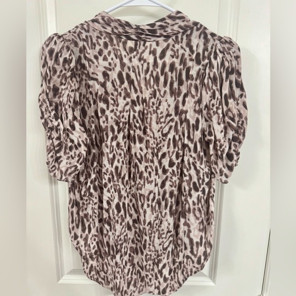 Maeve Tops - Maeve Brown and White Ruffled Short Sleeve Blouse